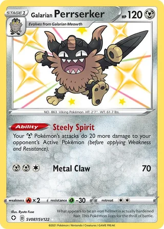Galarian Perrserker #SV087 · Shining Fates Shiny Vault Pokémon card