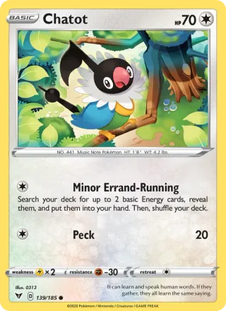 Chatot #139 · Vivid Voltage Pokémon card