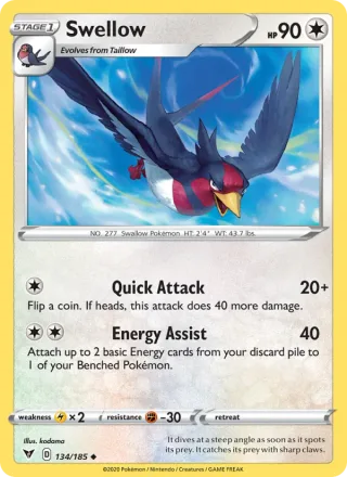 Swellow #134 · Vivid Voltage Pokémon card
