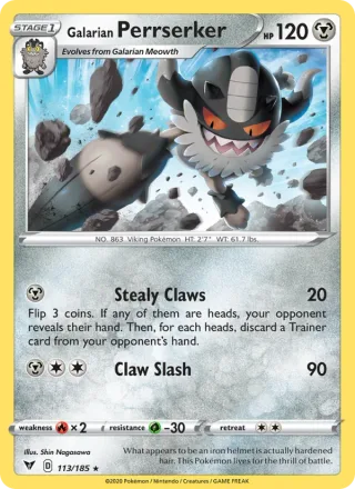 Galarian Perrserker #113 · Vivid Voltage Pokémon card