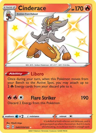 Cinderace #SV017 · Shining Fates Shiny Vault Pokémon card