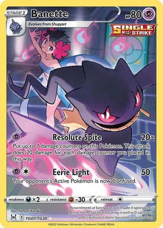 Banette #TG07 · Lost Origin Trainer Gallery Pokémon card