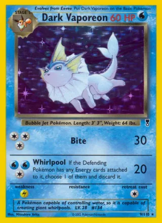 Dark Vaporeon #9 · Legendary Collection Pokémon card