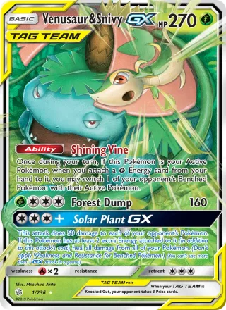 Venusaur & Snivy GX #1 · Cosmic Eclipse Pokémon card