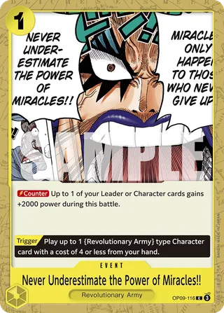 Never Underestimate the Power of Miracles!! #OP09-116 · Emperors in the New World One Piece card