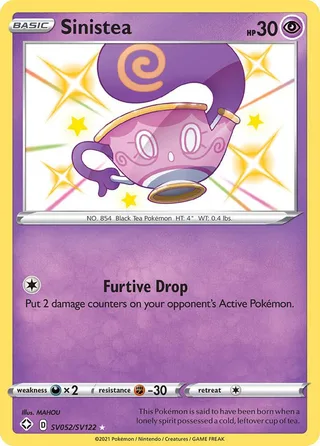 Sinistea #SV052 · Shining Fates Shiny Vault Pokémon card