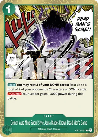 Demon Aura Nine Sword Style Asura Blades Drawn Dead Man's Game #OP12-037 · Legacy of the Master One Piece card