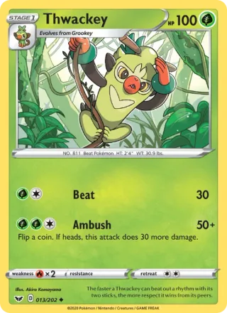 Thwackey #13 · Sword & Shield Pokémon card