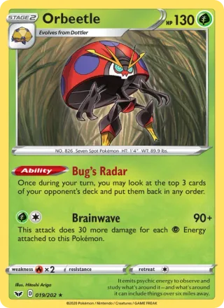 Orbeetle #19 · Sword & Shield Pokémon card