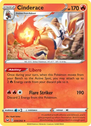 Cinderace #34 · Sword & Shield Pokémon card