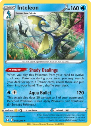 Inteleon #58 · Sword & Shield Pokémon card