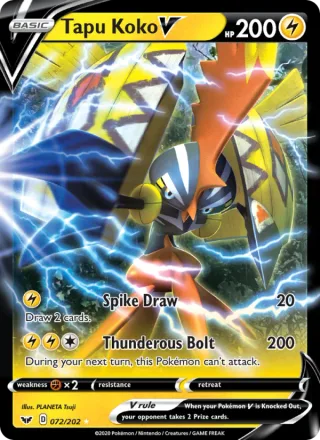 Tapu Koko V #72 · Sword & Shield Pokémon card