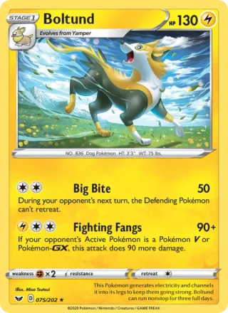 Boltund #75 · Sword & Shield Pokémon card