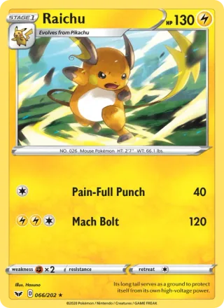 Raichu #66 · Sword & Shield Pokémon card