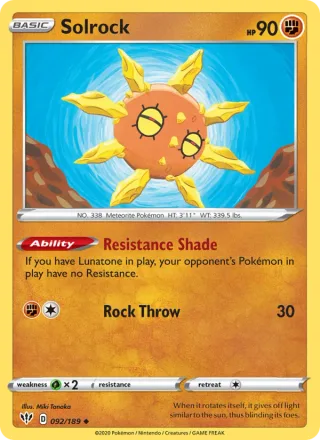 Solrock #92 · Darkness Ablaze Pokémon card