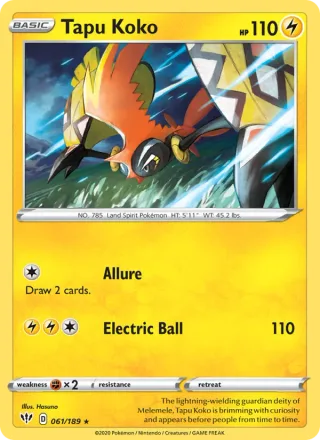 Tapu Koko #61 · Darkness Ablaze Pokémon card