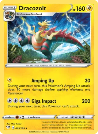 Dracozolt #65 · Darkness Ablaze Pokémon card