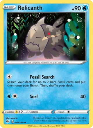 Relicanth #40 · Darkness Ablaze Pokémon card