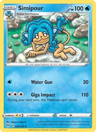 Simipour #42 · Darkness Ablaze Pokémon card