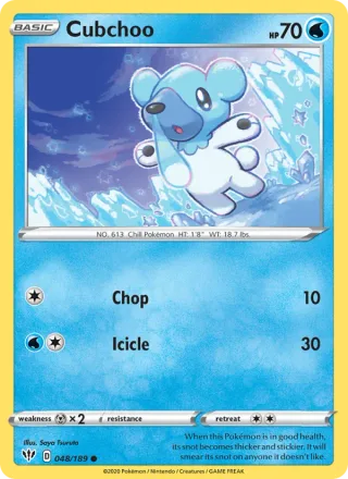 Cubchoo #48 · Darkness Ablaze Pokémon card