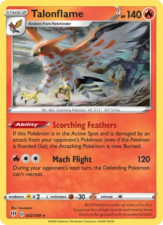 Talonflame #32 · Darkness Ablaze Pokémon card