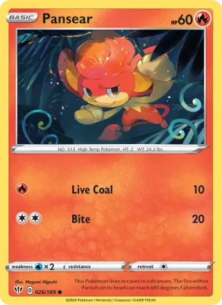 Pansear #26 · Darkness Ablaze Pokémon card