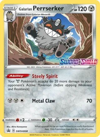 Galarian Perrserker #SWSH008 · SWSH Black Star Promos Pokémon card