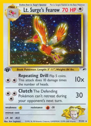 Lt. Surge's Fearow #7 · Gym Heroes Pokémon card