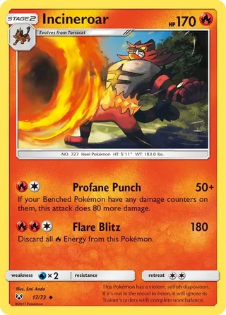Incineroar #17 · Shining Legends Pokémon card