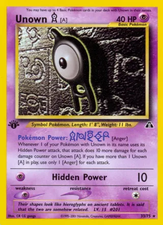 Unown [A] #33 · Neo Discovery Pokémon card
