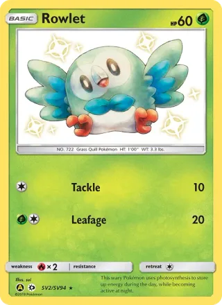 Rowlet #SV2 · Hidden Fates Shiny Vault Pokémon card