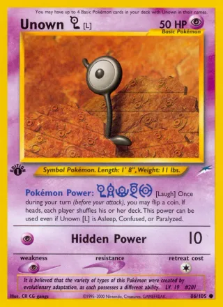 Unown [L] #86 · Neo Destiny Pokémon card