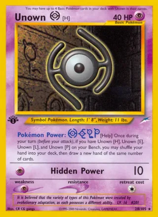 Unown [H] #28 · Neo Destiny Pokémon card