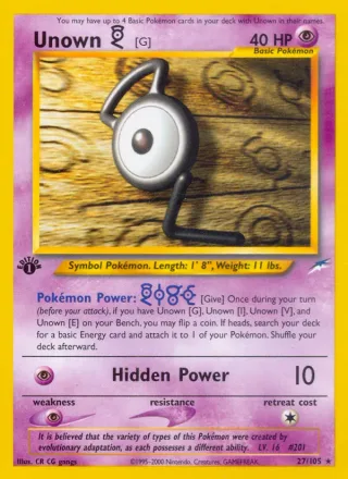 Unown [G] #27 · Neo Destiny Pokémon card