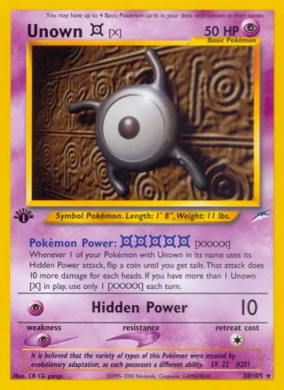 Unown [X] #30 · Neo Destiny Pokémon card