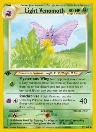Light Venomoth #53 · Neo Destiny Pokémon card