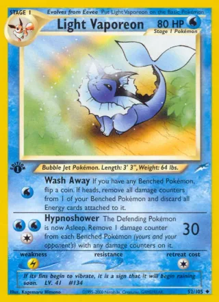 Light Vaporeon #52 · Neo Destiny Pokémon card