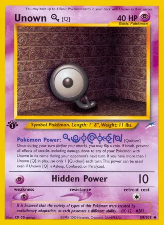 Unown [Q] #59 · Neo Destiny Pokémon card