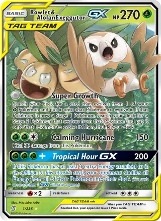 Rowlet & Alolan Exeggutor GX #1 · Unified Minds Pokémon card
