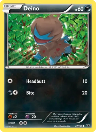 Deino #77 · Noble Victories Pokémon card