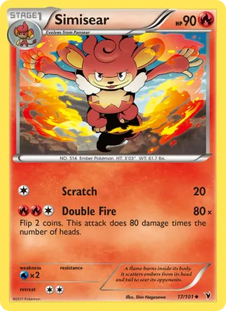 Simisear #17 · Noble Victories Pokémon card