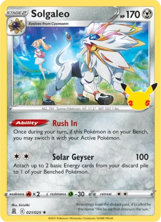 Solgaleo #21 · Celebrations Pokémon card
