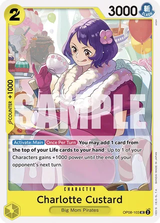 Charlotte Custard #OP08-103 · Two Legends Pre-Release Cards One Piece card