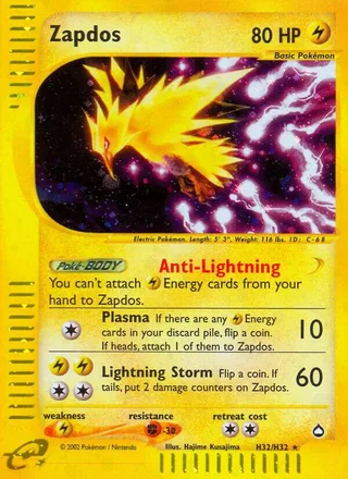Zapdos #H32 · Aquapolis Pokémon card