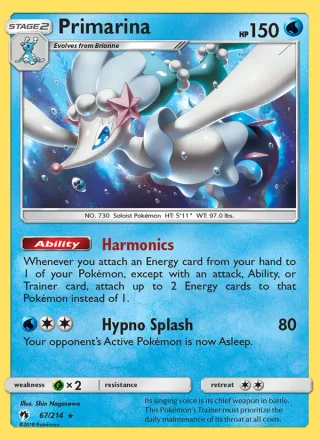 Primarina #67 · Lost Thunder Pokémon card