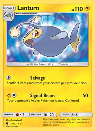 Lanturn #74 · Lost Thunder Pokémon card