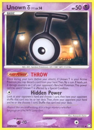 Unown T #67 · Mysterious Treasures Pokémon card