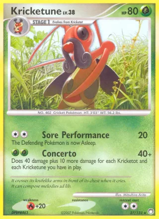 Kricketune #27 · Mysterious Treasures Pokémon card