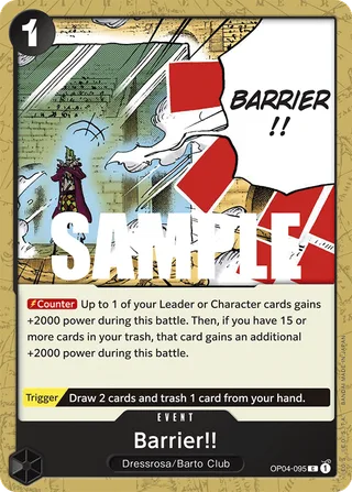 Barrier!! #OP04-095 · Kingdoms of Intrigue Pre-Release Cards One Piece card
