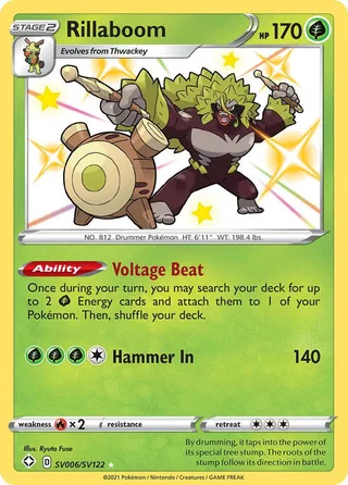 Rillaboom #SV006 · Shining Fates Shiny Vault Pokémon card